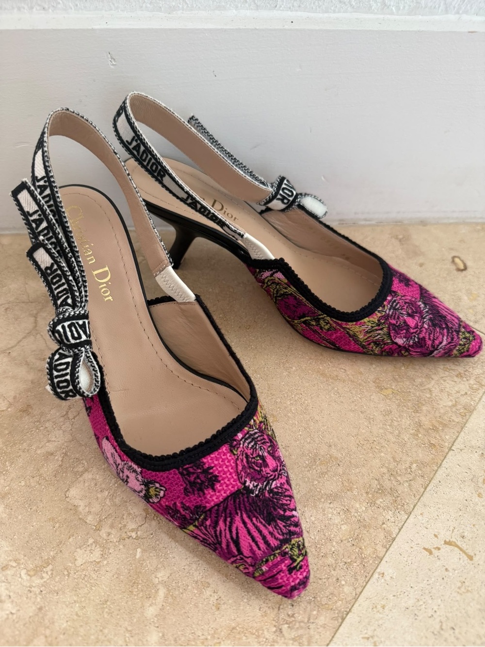 Dior Multicolor Embroidered Canvas J'Adior Slingback Pumps